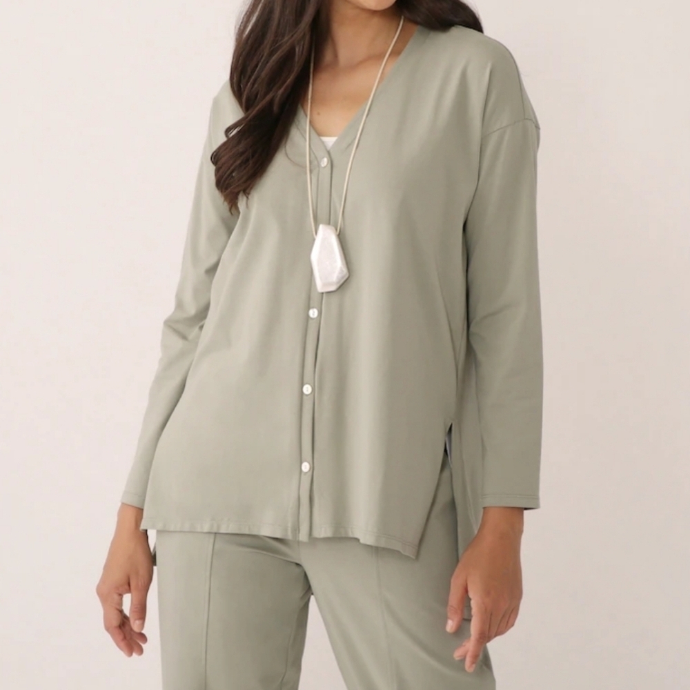 Wynne Layers Sage Cardigan with Back Pleat Detail, Size 1X